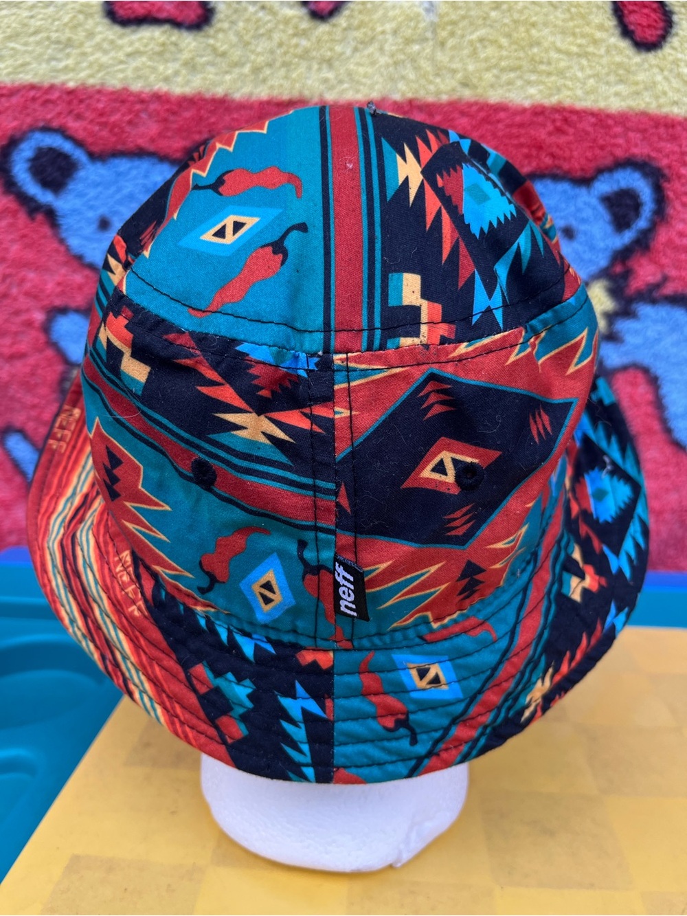 Neff Teal and Orange Geometric Bucket Hat - Picture 4 of 9